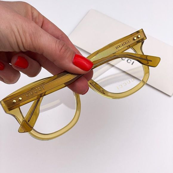 GUCCI GG1086O 006 Eyeglasses Transparent Yellow Square Women - Picture 2 of 9